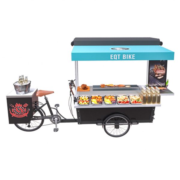 V Brake Outdoor Mobile Food Tricycle BBQ Vending Cart