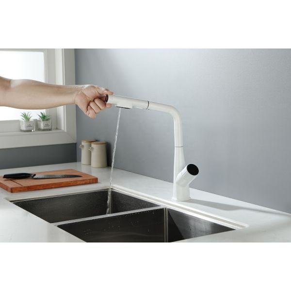 Modern Kitchen Sink Mixer Taps with Pull Out Spray and Single Handle Copper Faucet