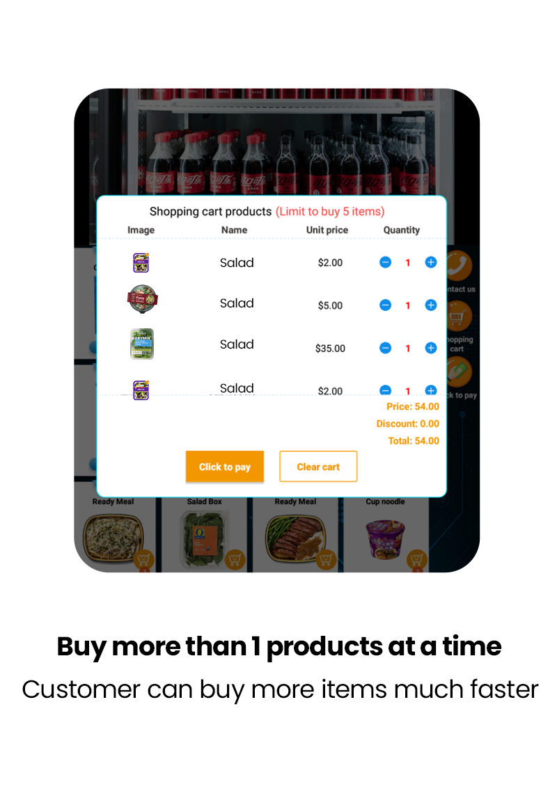 Venda de Coca-Cola de alimentos refrigerados Máquina de venda automática