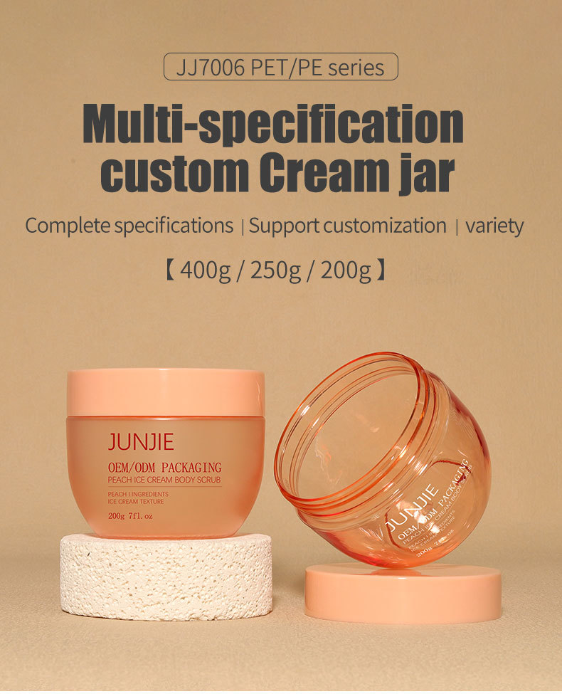 Custom Logo 200ml PET Round Bottom Cream Jars with Lid Skin Care Plastic Jars for Baby Vream Scrub Body Butter Jar