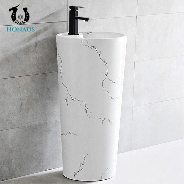 Natural Marble Pedestal Sink Modern Freestanding Pedestal Basin No Stain