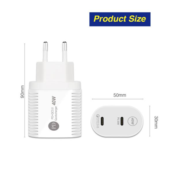 US EU UK Plug PD 40W Fast USB Chargers Dual Type C Quick Charging