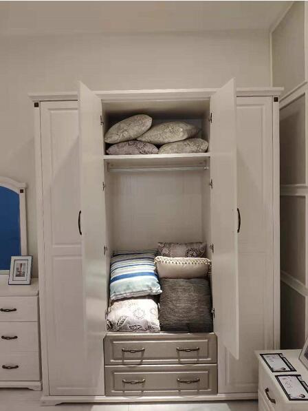 White Color European Contemporary Furniture Four Door Opening Wardrobe With Two Drawers