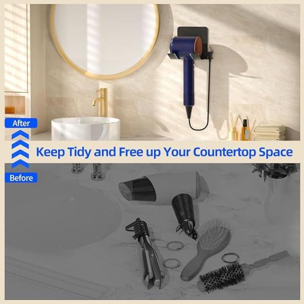 Upgrade Stainless Blow Dryer Holder Fabric Type Hair Dryer Hook Wall Mounted Organizer