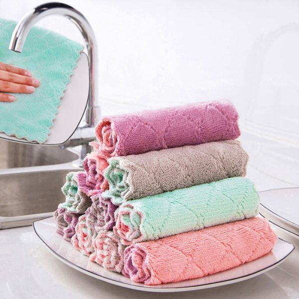 Thickened Coral Fleece Dishcloth Microfiber for Household Cleaning Sustainable Pattern