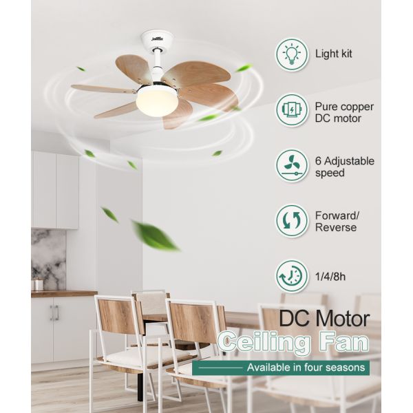 Ventilador de teto de 110-240V com motor de corrente contínua e controle remoto em lâminas de madeira MDF modernas 3000K