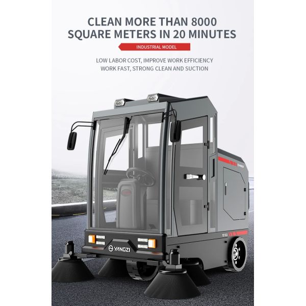 YZ-S12 All Closed Industrial Ride-on Floor Sweeper Machine Park Road Street Sweeper Car