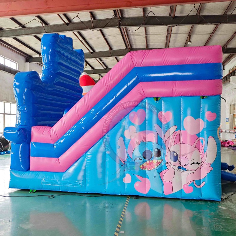 Blue Cartoon Inflatable Bounce House with Slide and Safety Mesh for Kids Events