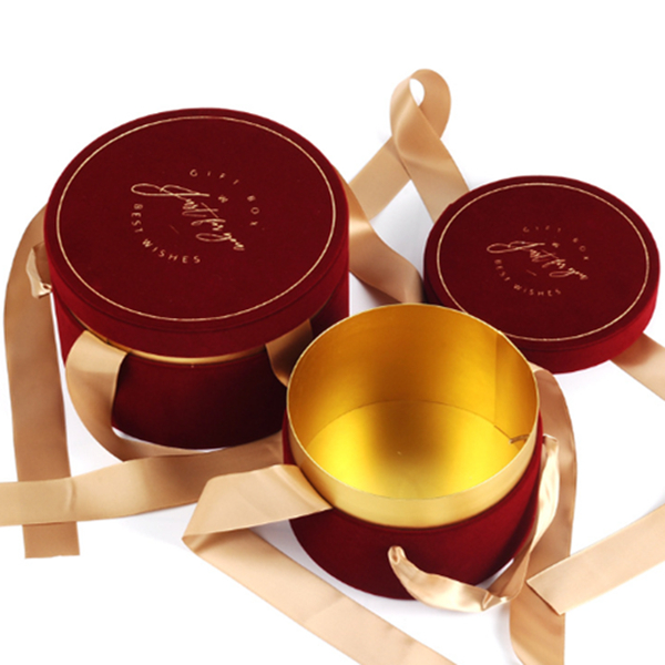 Caixa de chapéu de flor de rosa de veludo redonda Caixa de presente do Dia das Mães pequena com fita