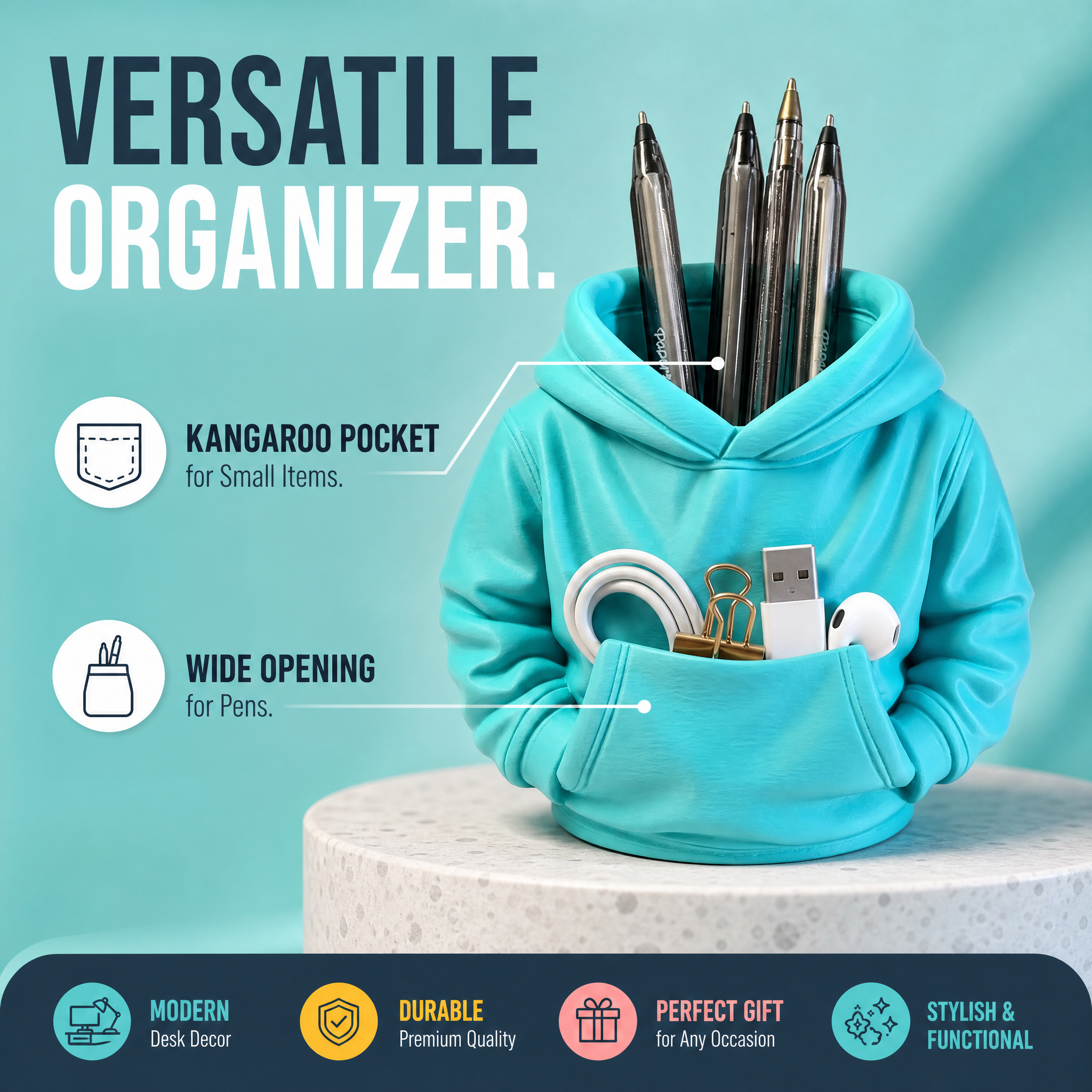 Hoodie Shaped 3D Printed Office Supplies Blue Organization Desk Pen Holder