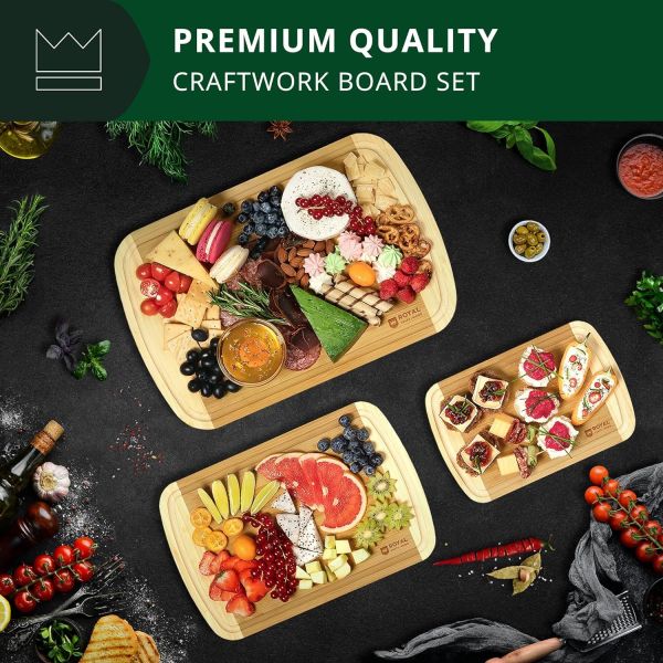 Rectangle Bamboo Wood Cutting Board Set With Kitchen Accessories Included