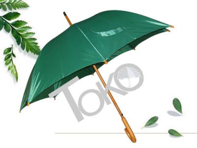 Solid Stick Wooden Handle Umbrella , Plaid Green Umbrella With Wooden Handle