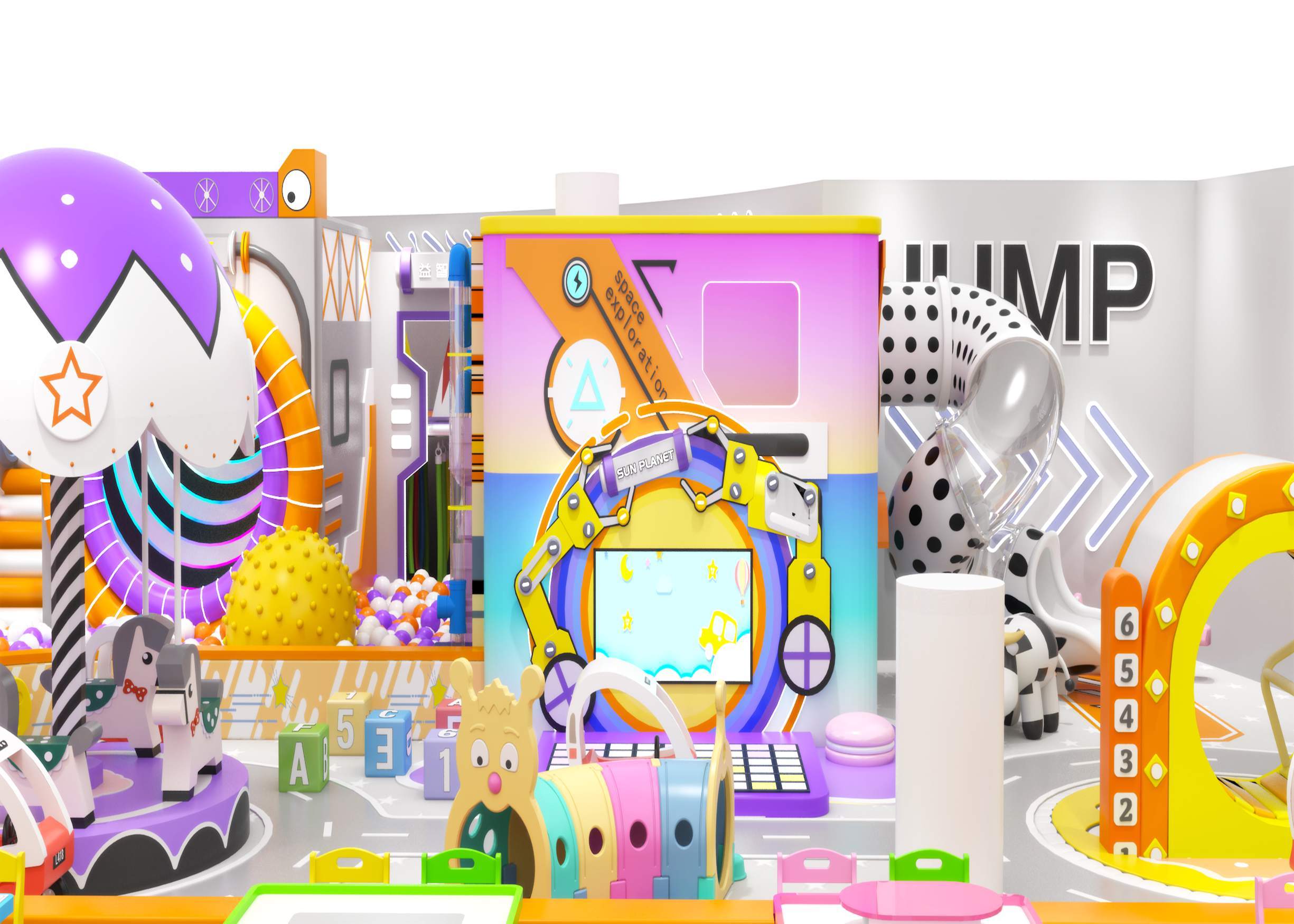 Purple‑Orange Tech‑Steam Themed Indoor Soft Play & FEC Park