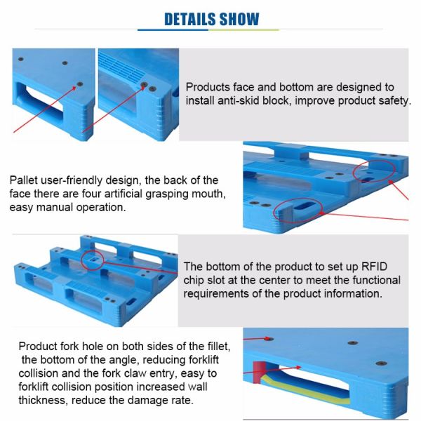 1200*1000*140mm Anti-Slip Flat Deck Reinforced Plastic Pallet with HDPE Virgin Material