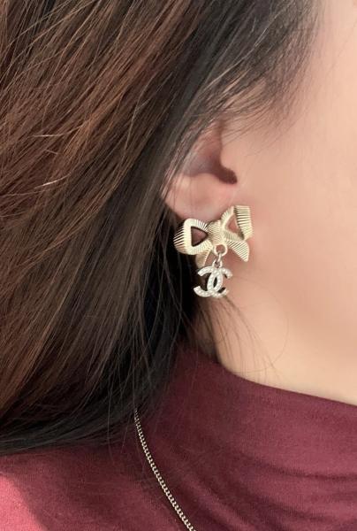 24K Gold Bow Silver Full-Diamond Double C Earrings 10mm