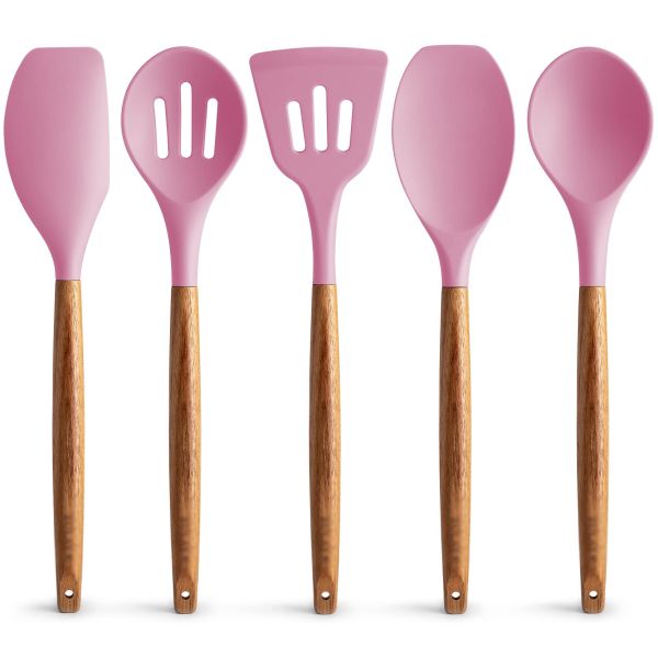 High Temperature Cooking Utensil Set for Kitchen 5 Piece Non-Stick Silicone Spatula Spoon