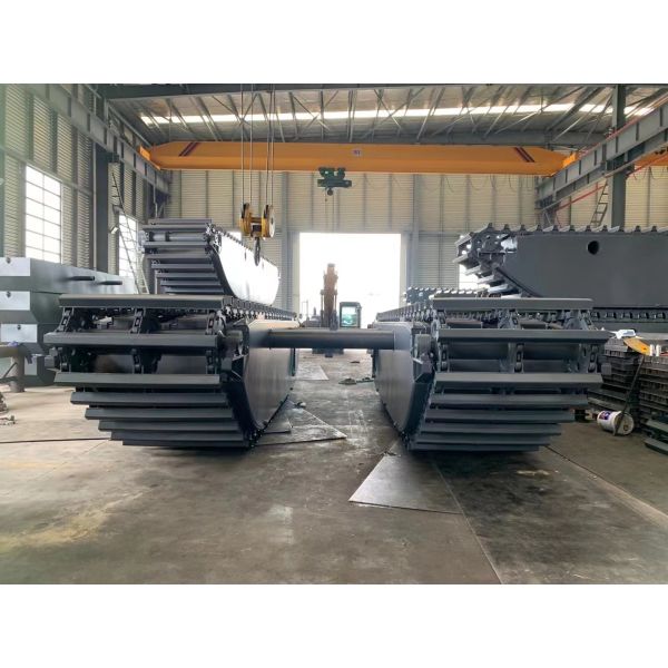 Amphibious Excavator Pontoon Float Undercarriage with Crawler Chain for Reservoir Dredging Sand Gravel Soil Tanks