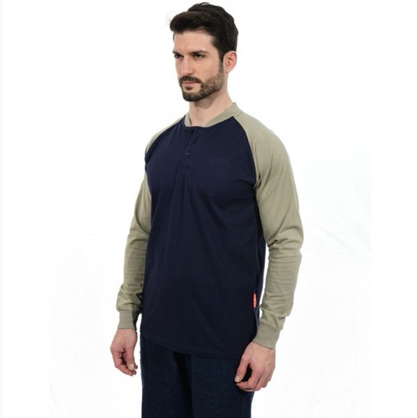 Заварка рубашки FR Henley военно-морского флота со связанной тканью блокировки