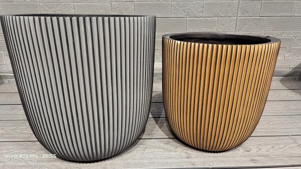 Silver Hue Stripe Patterns Round Fiber Clay Planter Lightweight Rooftop Gardens Landscaping Project