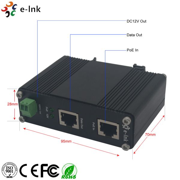 Промышленный Splitter IEEE802.3af/At PoE с функцией переключателя 2-Port, вывел наружу напряжение тока 12VDC