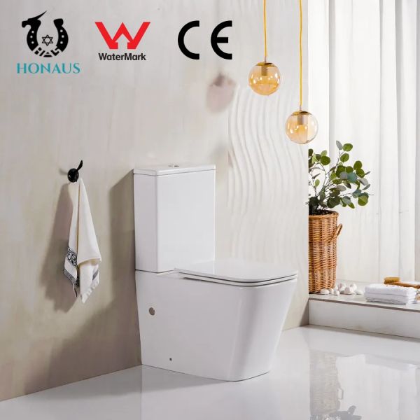 European CE Square Close Coupled Toilet Rimless Water Closet 645*370*850mm