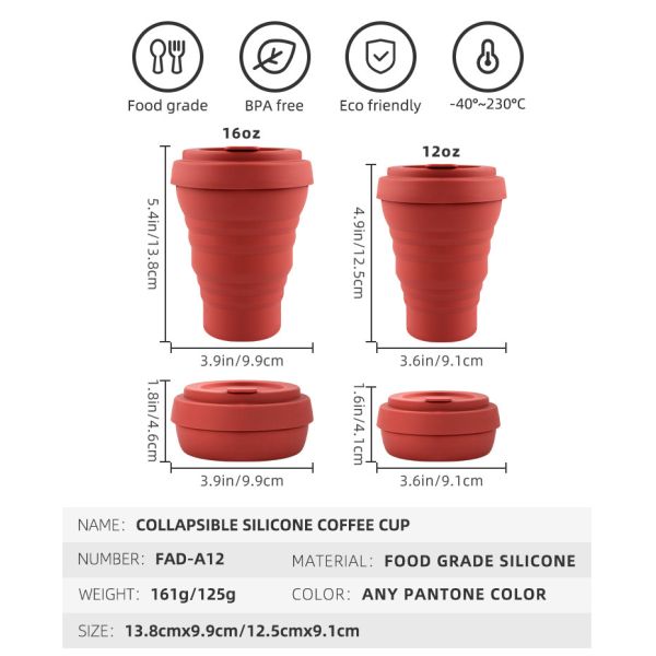 Гибкие складываемые силиконовые чашки для кофе 12 унций 16 унций холодно-теплостойкие