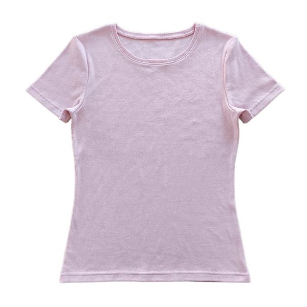 Solid Pattern Women's T-shirt Customize Cotton Spandex Rib T-shirt for Style