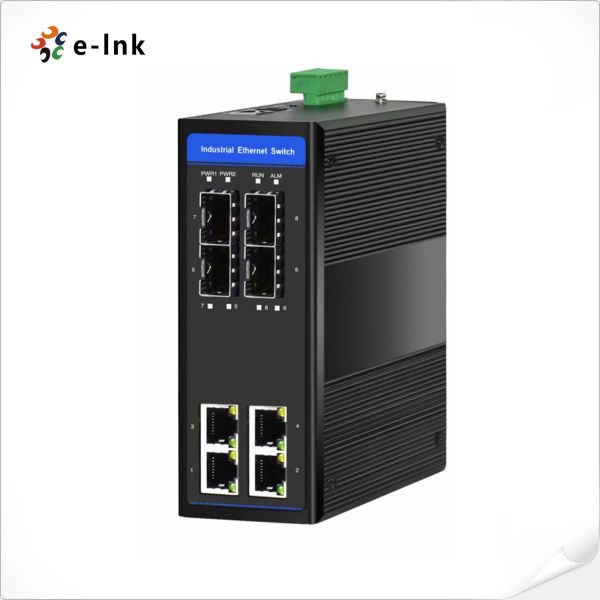 Industrial Managed Ethernet Switch 1000M 4xGigabit + 4xSFP DIN-Rail -40°C to 80°C