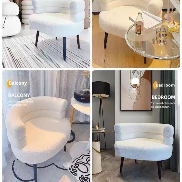 Modern Leisure White Armchair Living Room Designer Chair with Metal Leg Accent Lounge Chair Single Velvet Fabric Sofa Chair