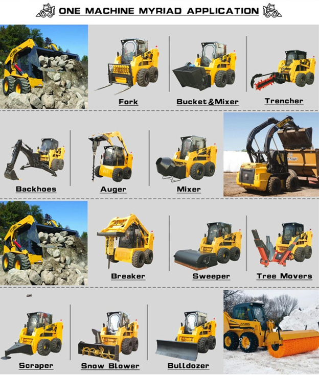 4x4 Wheel Drive Tracked Skid Steer Loader with Big Power Disc Type Trencher Rock Saw