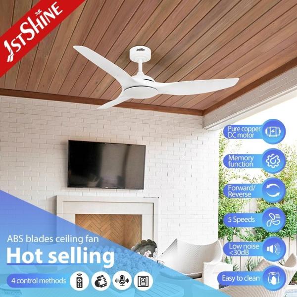 Ventilador de teto de controle remoto inteligente de 52 polegadas lâminas de plástico branco para casa moderna inteligente