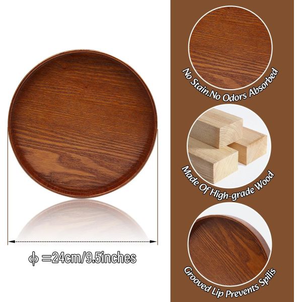 Wooden Plain Color Round Serving Tray 9.5 Inch Perfect for Home Decor or Coffee Table