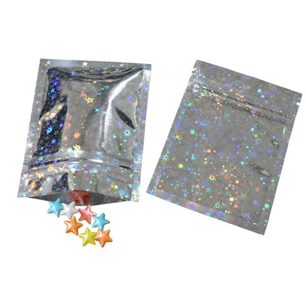 Custom Rainbow Holographic Resealable Paper Pouches Ziplock Bag
