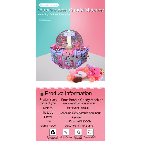 Sweet Design Four People Redemption Game Machine / Candy Crane Machine