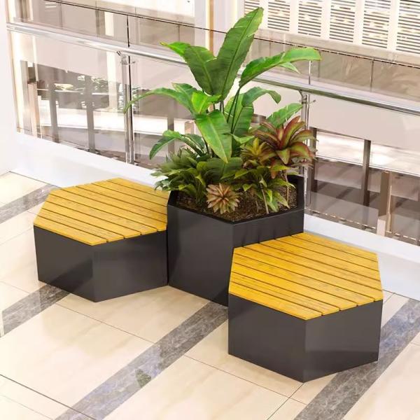 SS Outdoor Metal Bench Personalised Garden Benches With Planters