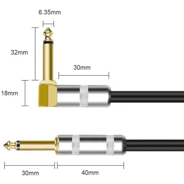 10FT Durable Blue Braided 90 Degree Angled to Straight 1/4 TS Jack Electric Instrument Guitar Patch Cable