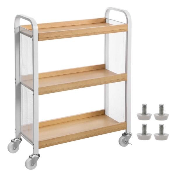 White Color Trolley Cart, Narrow Serving Cart, Kitchen Trolley Cart, Small Rolling Cart, LRC66WN
