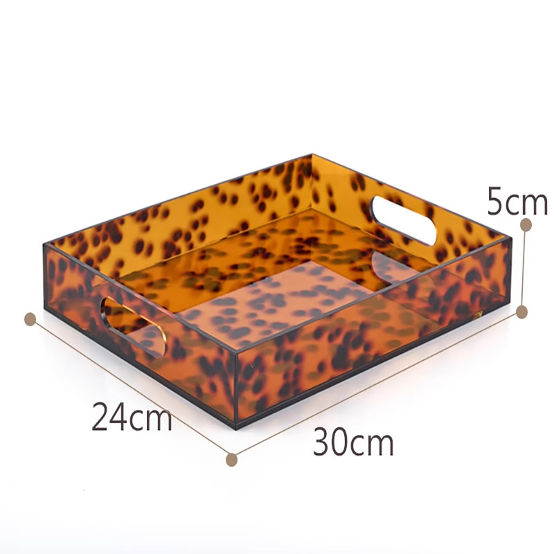 Customizable Acrylic Rectangular Leopard-print Amber Acrylic Snack Tray Makeup Storage Tray for Home