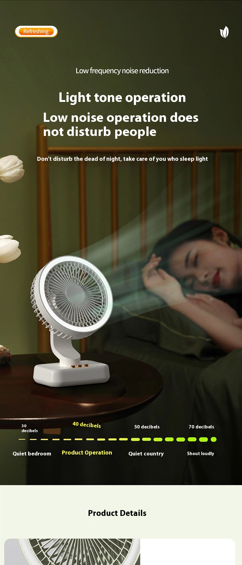Quiet Cooling 3 Speed Portable Desk Fan With LED Light Home Or Office Use