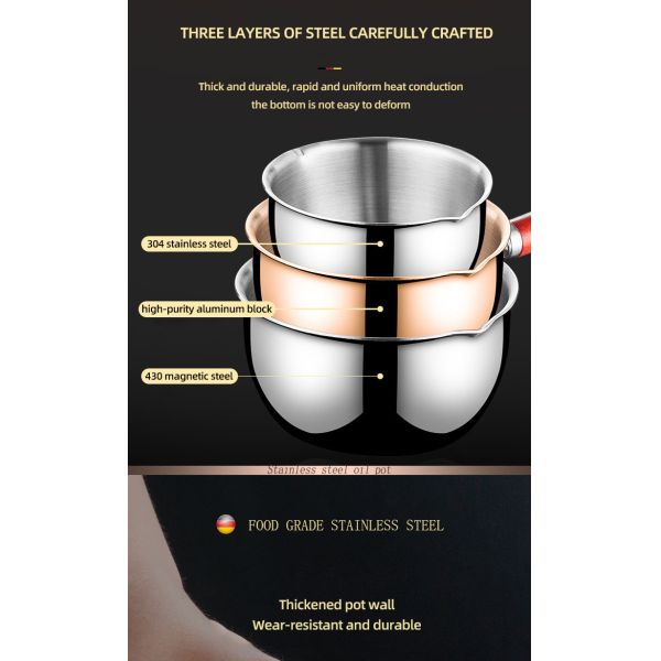 New Arrival Cooking Pot 18/8 Stainless Steel Frying Egg Pot Pan Cooking Pan Spilled Oil Pot With Wooden Handle