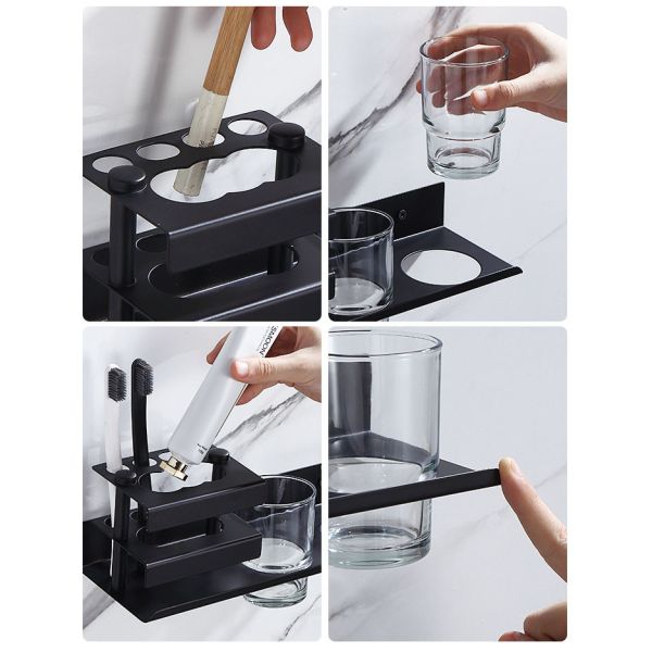 Multifunctional Wall Mounted Toothbrush Holder Matte Black Color ODM