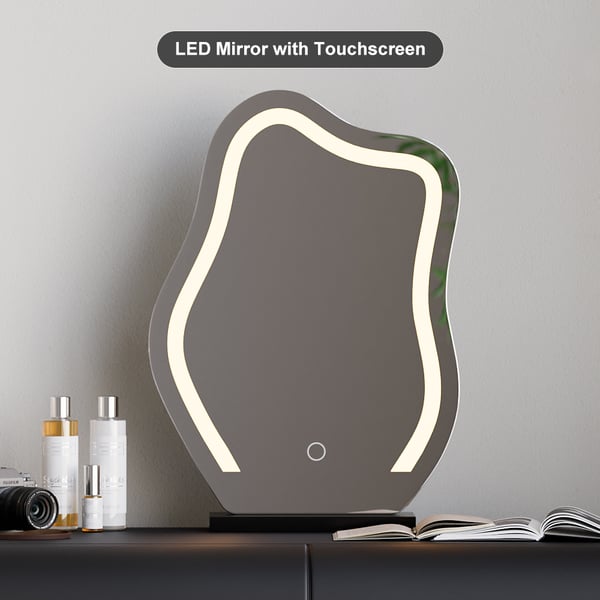 Wooden Floating Vanity Makeup Table Dresser With Led Mirror Bedroom