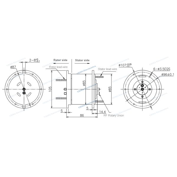 2 Channels RF Rotary Joint combined Electric Power and Signal for Radar