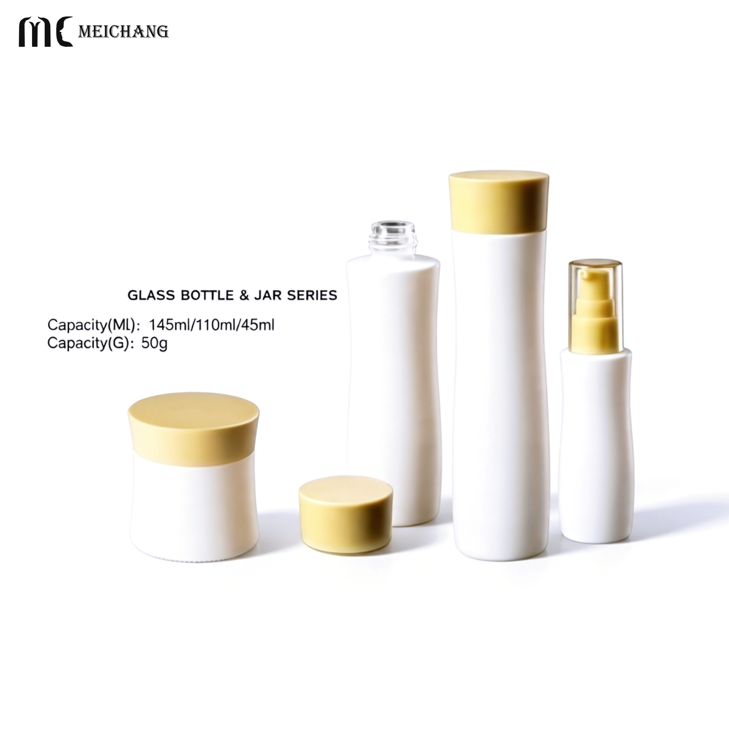 50g/45ml/110ml/145ml Light-Blocking Refillable Glass Skincare Packaging Set – Customizable UV-Protective Cosmetic Bottles & Cream Jar for Sustainable Beauty Brands(MC-327)