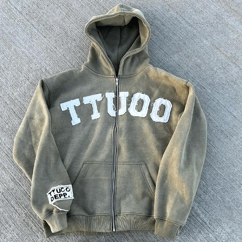 Moderna Acid Wash Hoodie Vintage con cremallera con capucha Logotipo personalizado