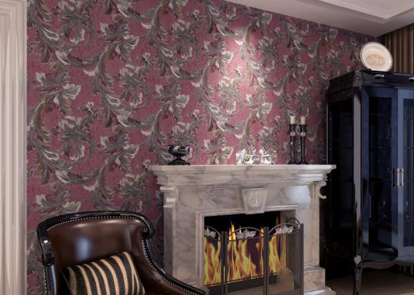Waterproof Retro Style Wallpapers Embossed Vantage Plum Floral Pattern