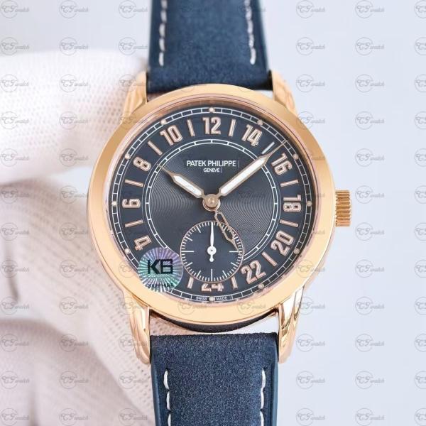 Patek Philippe 5224R Rose Gold Calatrava Travel Time Blue Dial Automatic Super Clone Luxury Watch Men