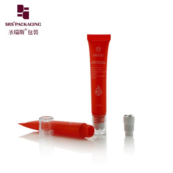 Hot Red Injection PE 3 Steel Roller Ball Tube Squeezable D19mm 20ml For Eye Serum
