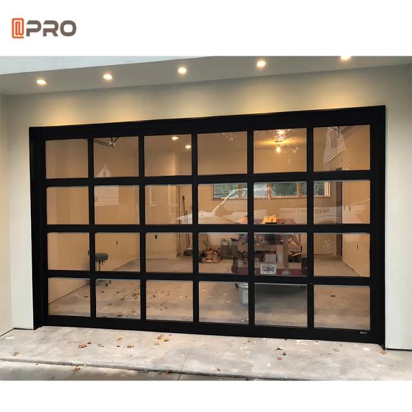 Double Tempered Glass Aluminum Garage Door Black Security Windproof