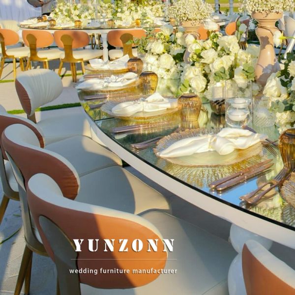 Wedding Event Luxury New Modern Design Party Rental Brown Leather Cushion Stainless Steel Gold Chairs for Event